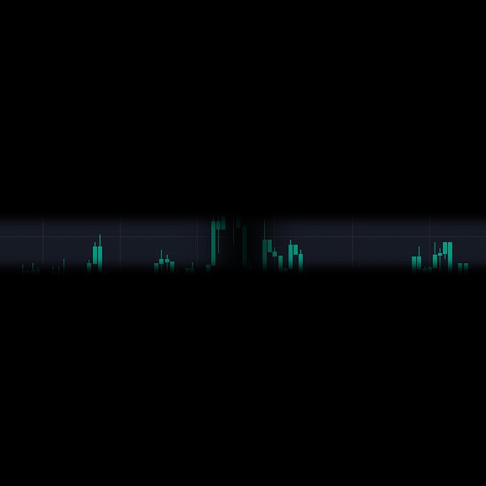 Faint candlestick chart visible through a narrow horizontal opening in black
